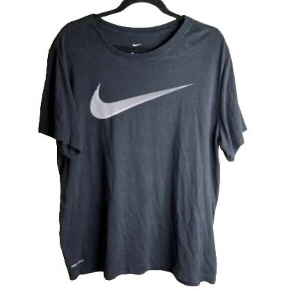 NIKE Dri Fit Women SS Tee With White Check Large Black - Picture 1 of 1